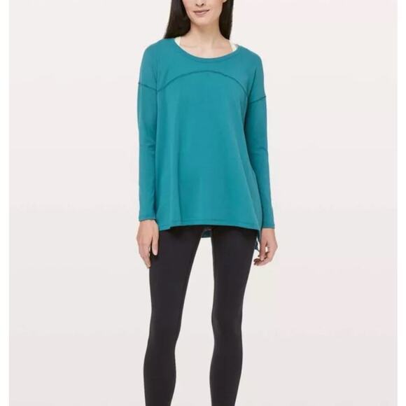 Lululemon Hit Unwind Long Sleeve Turquoise Blue Top Size 8 - Picture 1 of 10